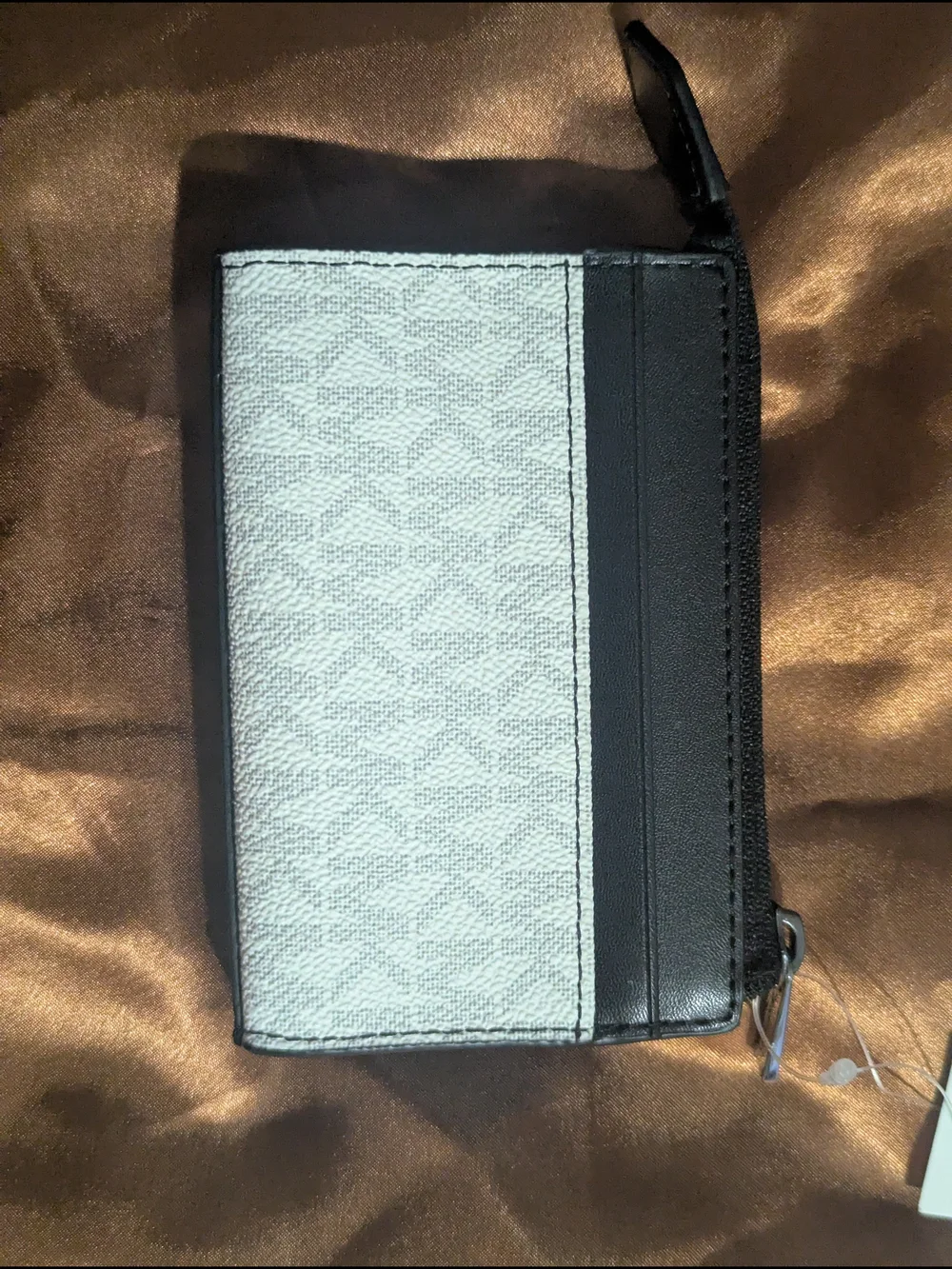 Michael Kors Light Gray and Black Zip Card Holder